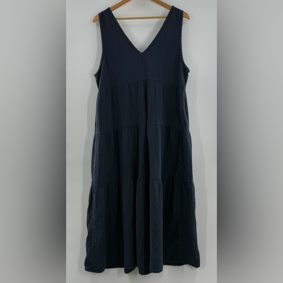 Quince 100% Organic Cotton Gauze Tiered Maxi Dress Navy Size Large - Picture 8 of 12